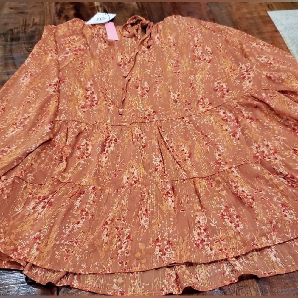 🆕🍁 Andree by Unit Peplum Ruffle Hem Peasant Blouse - Picture 12 of 15